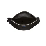 Riñonera negra con logo Nike bordado en azul y detalles en blanco.