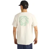 Remera blanca de algodón con cuello redondo y estampado pequeño en el pecho con diseño de mandala en color verde agua.