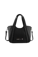 Cartera negra con organizador interno y tira regulable y desmontable.