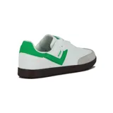 Zapatillas Pony Moma de cuero blanco con detalles en verde y gris.