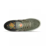 Championes de skate Emerica Tilt G6 Vulc X OJ, color verde oliva con detalles en naranja y negro.