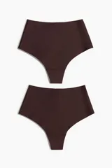 Pack de dos bombachas de microfibra color marrón chocolate, tiro alto, corte brasileño y efecto moldeador en la cintura.