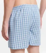Calzoncillo boxer de tela tricolina con estampa de cuadros azules y blancos, cintura elástica con logo de la marca.