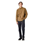 Camisa de manga larga color marrón con dos bolsillos frontales con botón y logo de la marca en uno de ellos.