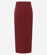 Pollera midi ajustada color borgoña, confeccionada en bengalina con fruncidos delanteros.