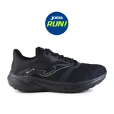Championes de running Joma Elite 2441, color negro. Capellada de tejido transpirable con jacquard personalizado y perforaciones VTS. Refuerzos de material sintético termosellado con tecnología Joma Sportech. Entresuela de phylon flexible y suela de goma Durability.