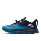 Championes de trail running Montrail Trinity FKT, color azul con detalles en celeste y negro.