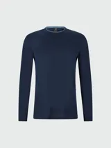 Remera de manga larga azul oscuro de algodón con cuello redondo.