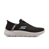 Championes deportivos Skechers Go Walk Flex Hands Up, color negro, con cordones elásticos y logo "S" en el lateral. Cuentan con plantilla Skechers Air-Cooled Memory Foam, media suela Ultra Go y tecnología Slip-ins para calzar sin usar las manos.