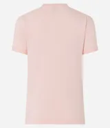 Blusa rosa de viscosa con cuello redondo, mangas cortas y detalles de strass en el cuello.