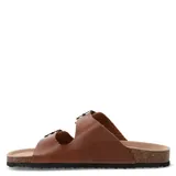 Sandalias blancas con dos tiras ajustables con hebilla metálica, plantilla de corcho y suela blanca.