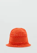 Gorro tipo bucket color naranja, tejido al crochet.