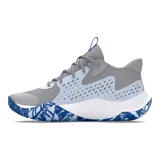 Championes de básquet Under Armour UA Jet 23, color negro con detalles dorados y suela blanca.