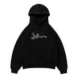 Sudadera con capucha o buzo con cierre aleatorio de la marca Luccabossio, color negro, con un gran signo de interrogación gris estampado en el frente.