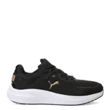 Championes Puma Skyrocket Lite 2 Alt, color negro con detalles dorados y suela blanca.