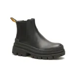 Botín Chelsea CAT Footwear Hardwear, color negro, con elástico lateral y tirador trasero amarillo. Suela chunky con plataforma y dibujo dentado.