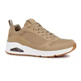 Championes Skechers Street Uno - Stacre color beige, con cordones, capellada de gamuza suave y cuero sintético texturizado, plantilla Skechers Air-Cooled Memory Foam y entresuela con airbag visible Skech-Air.