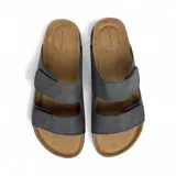 Sandalias grises con doble tira con ajuste de velcro y plantilla de corcho.