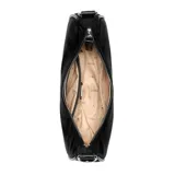 Cartera bandolera Guess Arona, color negro, con correa ajustable de cuero sintético y cadena plateada. Tiene cierre superior con cremallera, logo frontal y herrajes plateados.