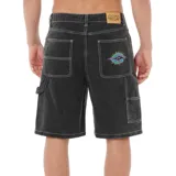 Bermuda de jean negro con costuras blancas contrastantes, corte recto y logo de Rip Curl bordado en el bolsillo delantero.