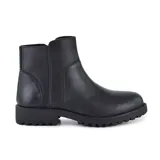 Bota corta marrón de cuero con suela track y cierre lateral.