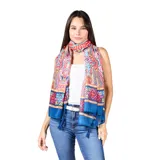 Pashmina de gasa sintética liviana con estampado floral maxi print y terminación de ruedo recto con caída natural.