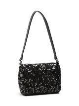 Bolso de hombro negro con detalles de lentejuelas brillantes y cierre de cremallera.
