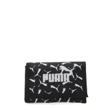 Billetera negra con estampado de logotipos de Puma en blanco, con cierre de velcro.