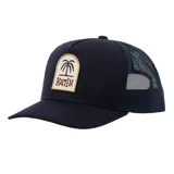 Gorra de camionero Katin color azul marino con paneles de malla en la parte trasera y parche bordado con el logo de la marca en el frente.