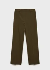 Pantalón de vestir color verde oliva, de corte recto y tiro medio.