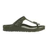Sandalia Birkenstock modelo Gizeh EVA, color verde, con tira de dedo y hebilla ajustable.