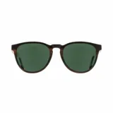 Lentes de sol con montura de madera color marrón oscuro y lentes verdes.