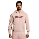 Canguro unisex de forma relajada, color rosa claro, con logotipo en el pecho y bolsillo canguro.