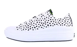 Championes urbanos Converse All Star Ctas Move OX, con plataforma, capellada blanca con estampado de lunares negros y detalles en verde neón.