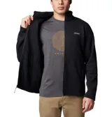 Campera polar Columbia azul jaspeado con cierre frontal completo, cuello alto y logo bordado en el pecho.