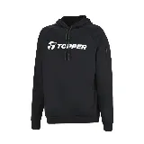 Buzo hoodie negro marca Topper, con logo blanco estampado en el pecho, bolsillo tipo canguro y cierre lateral en la manga.
