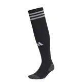Medias largas de fútbol Adidas adi 23, color negro con tres rayas horizontales grises en la parte superior y logo de la marca en el frente.