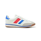 Championes deportivos American Sport modelo Resh Drift, color blanco con detalles en azul y rojo.