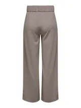 Pantalón de vestir de tiro alto, color gris topo, con pliegues frontales y calce ancho y fluido.