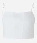 Top cropped blanco de bengalina con breteles finos ajustables y cierre trasero.