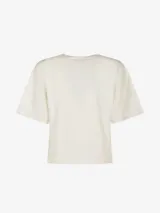 Camiseta oversize blanca de algodón orgánico con logo Diesel ovalado cortado a láser y bordado en el pecho.