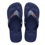 Ojotas Havaianas Top Max Comfort, de goma color gris claro, con tira de dedo gris oscuro con el logo de la marca en naranja.