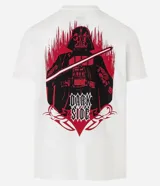 Remera blanca de algodón con estampa de Darth Vader y texto alusivo a Star Wars.