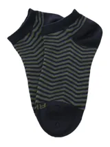 Calcetines tobilleros negros con diseño de líneas en zigzag color gris y verde oliva.