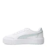 Championes Puma Carina Mía de cuero sintético blanco con detalles en celeste.