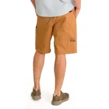 Short cargo color marrón con bolsillos laterales con cierre y logo de la marca en el bolsillo izquierdo.