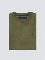 Buzo azul marino de algodón liviano, con cuello redondo y logo bordado al tono en el pecho.