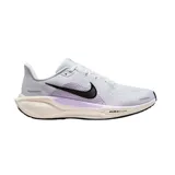 Championes de running Nike Pegasus 41, color blanco con detalles en lila y logo negro.