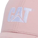 Gorro de gabardina verde militar con logo CAT bordado en gris en el frente y malla gris en la parte trasera. Tiene visera curva y broche ajustable.