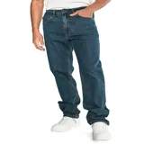 Pantalón de jean de corte recto, color azul oscuro, con cinco bolsillos y logo de CAT en la parte trasera.